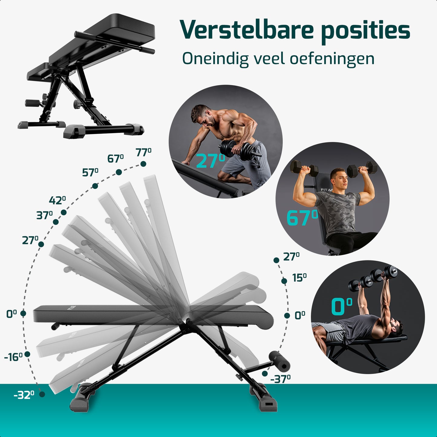 Inklapbare fitnessbank, verstelbaar en sterk, geschikt voor een gewicht tot 300 kg. Ideaal voor elke workout.