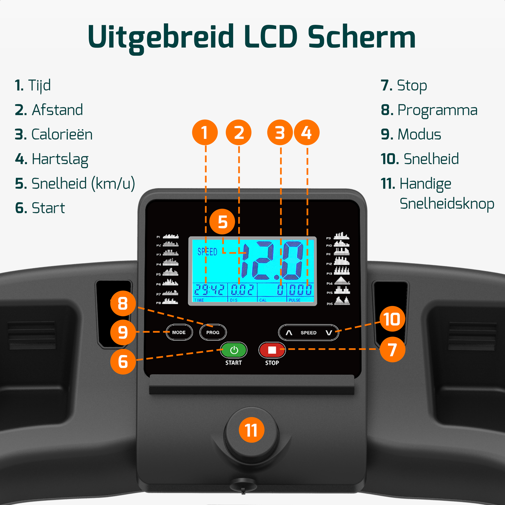 Wandelband met elektrische aandrijving, 12 km/u en 4 hellingsniveaus voor een veelzijdige workout.