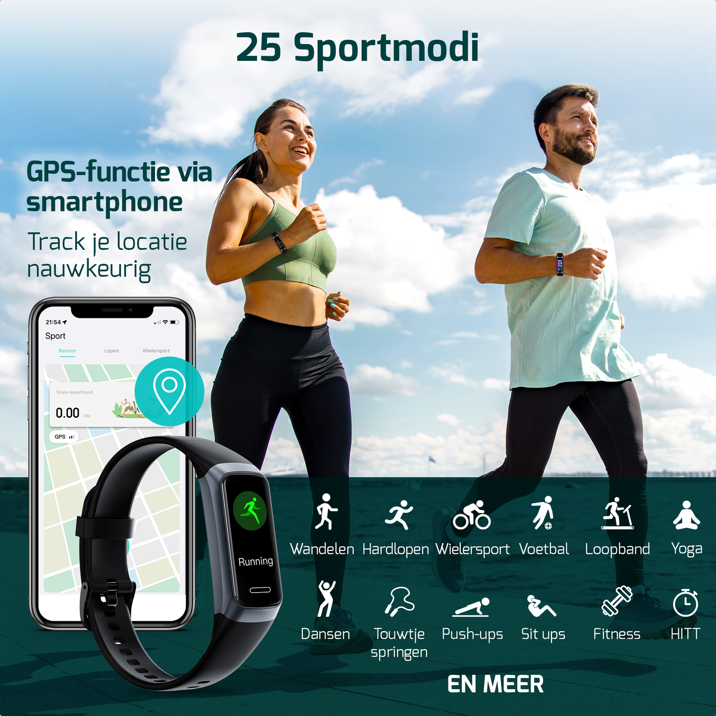 Slimme activiteitstracker die je dagelijkse beweging en gezondheid monitort.
