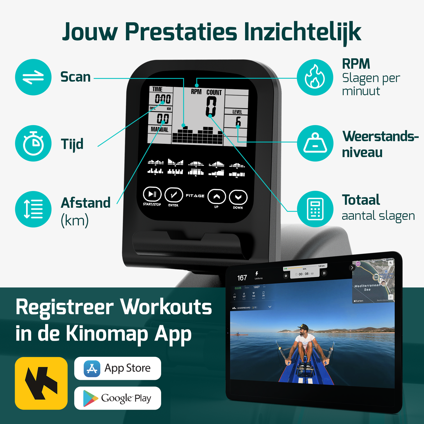Roeimachine met gebruiksvriendelijke functies, perfect voor het verbeteren van uithoudingsvermogen en kracht.