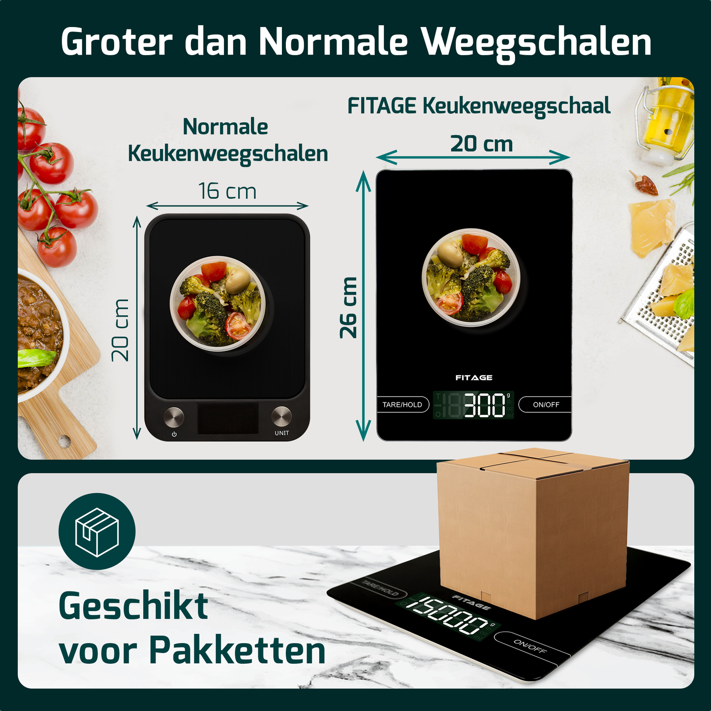 Moderne digitale keukenweegschaal met een gebruiksvriendelijk display, perfect voor het wegen van voedsel en ingrediënten.