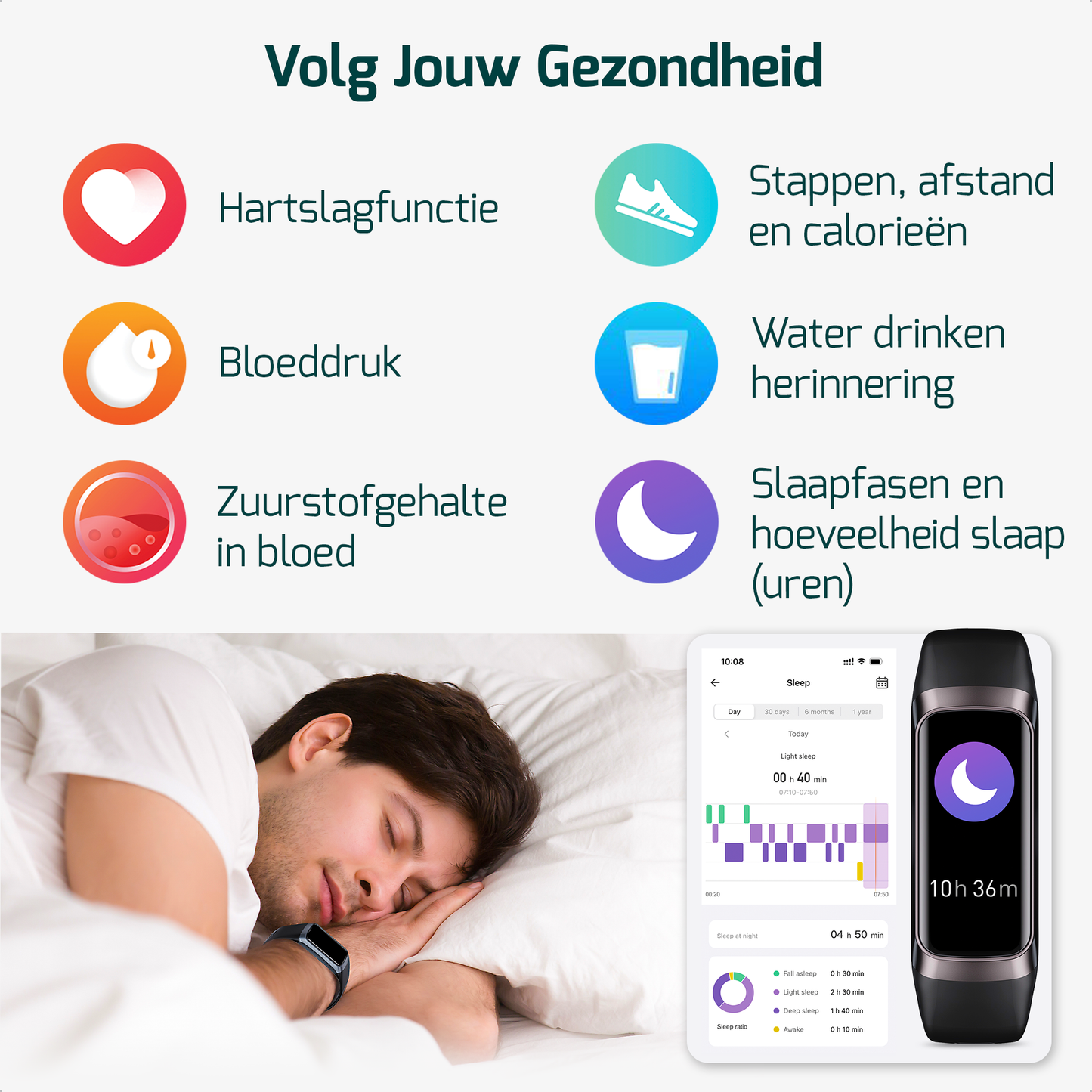 Slimme stappenteller horloge, geschikt voor iedereen, helpt bij het volgen van dagelijkse beweging en fitnessdoelen.