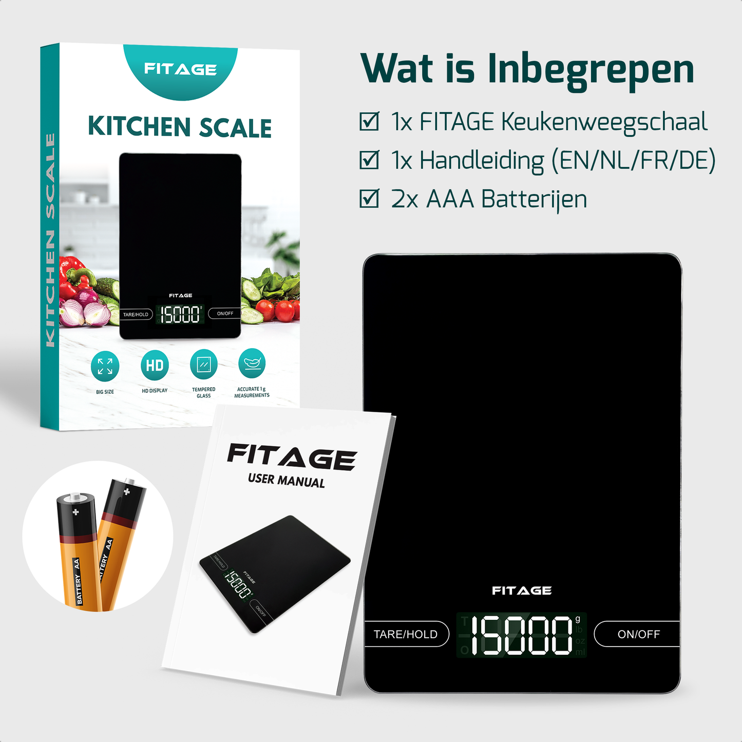 igitale keukenweegschaal met een eenvoudig afleesbaar scherm, perfect voor het nauwkeurig afmeten van voedsel.