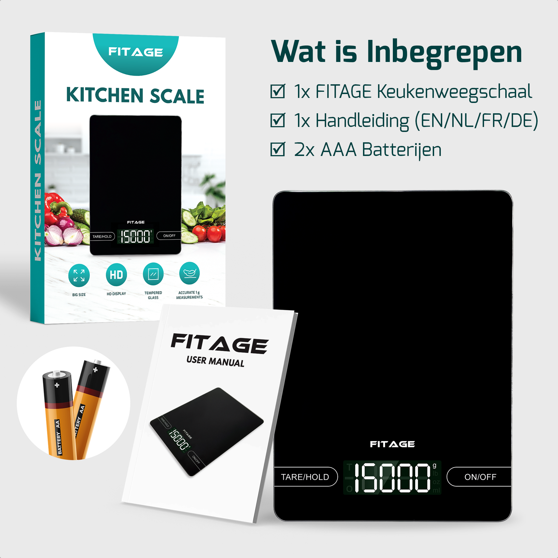 igitale keukenweegschaal met een eenvoudig afleesbaar scherm, perfect voor het nauwkeurig afmeten van voedsel.