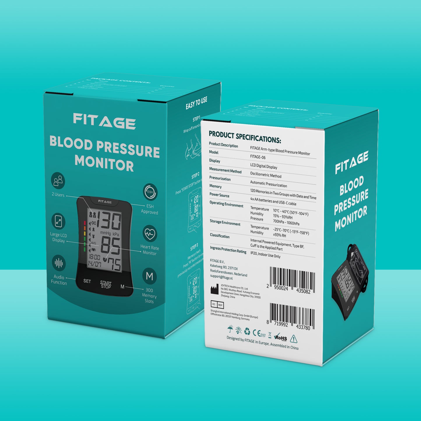 Fitage bloeddrukmeter, een handzaam apparaat met een groot scherm voor eenvoudige bloeddrukmetingen thuis.