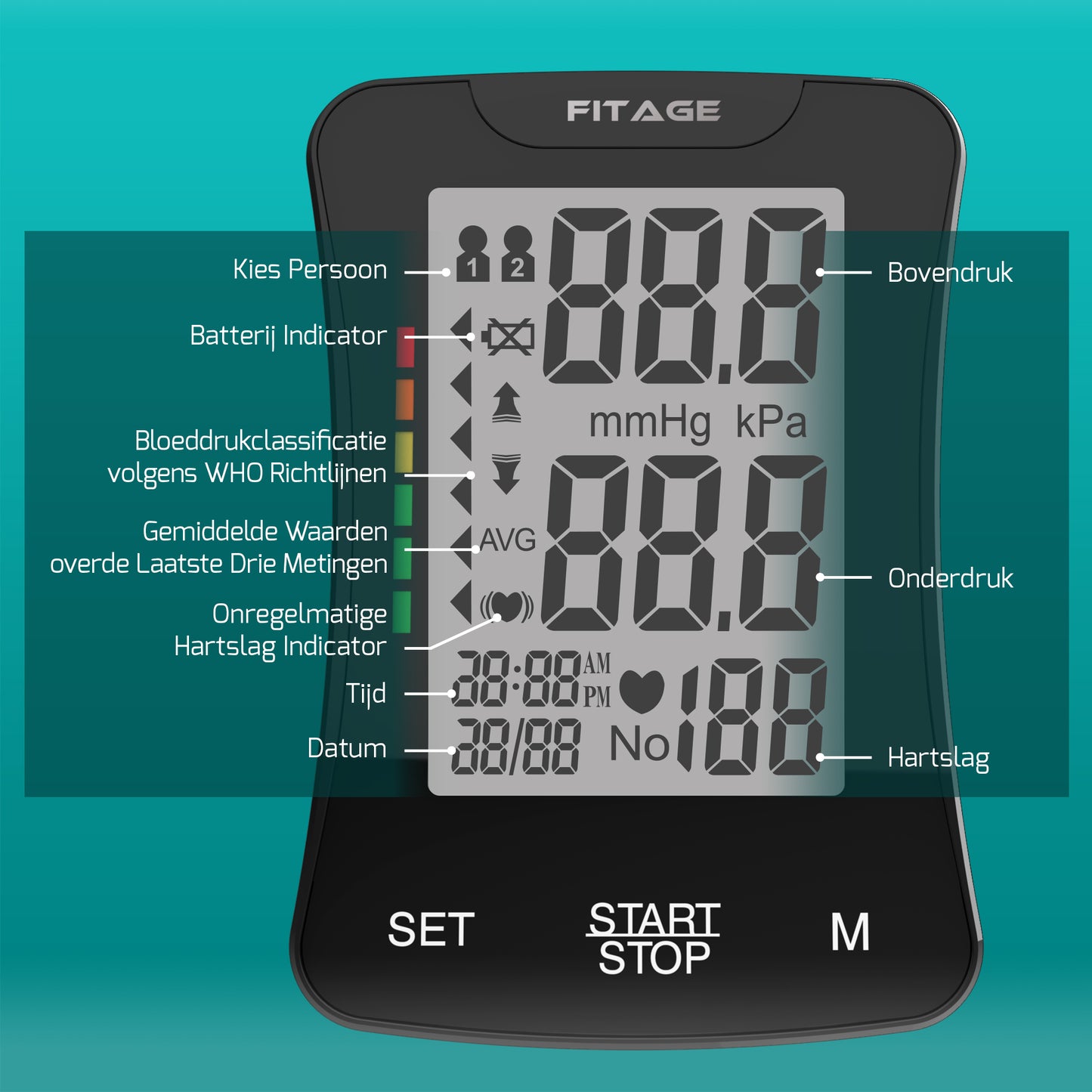 Bloeddrukmeter van Fitage, ideaal voor thuisgebruik met een eenvoudig te lezen display en handige functies.