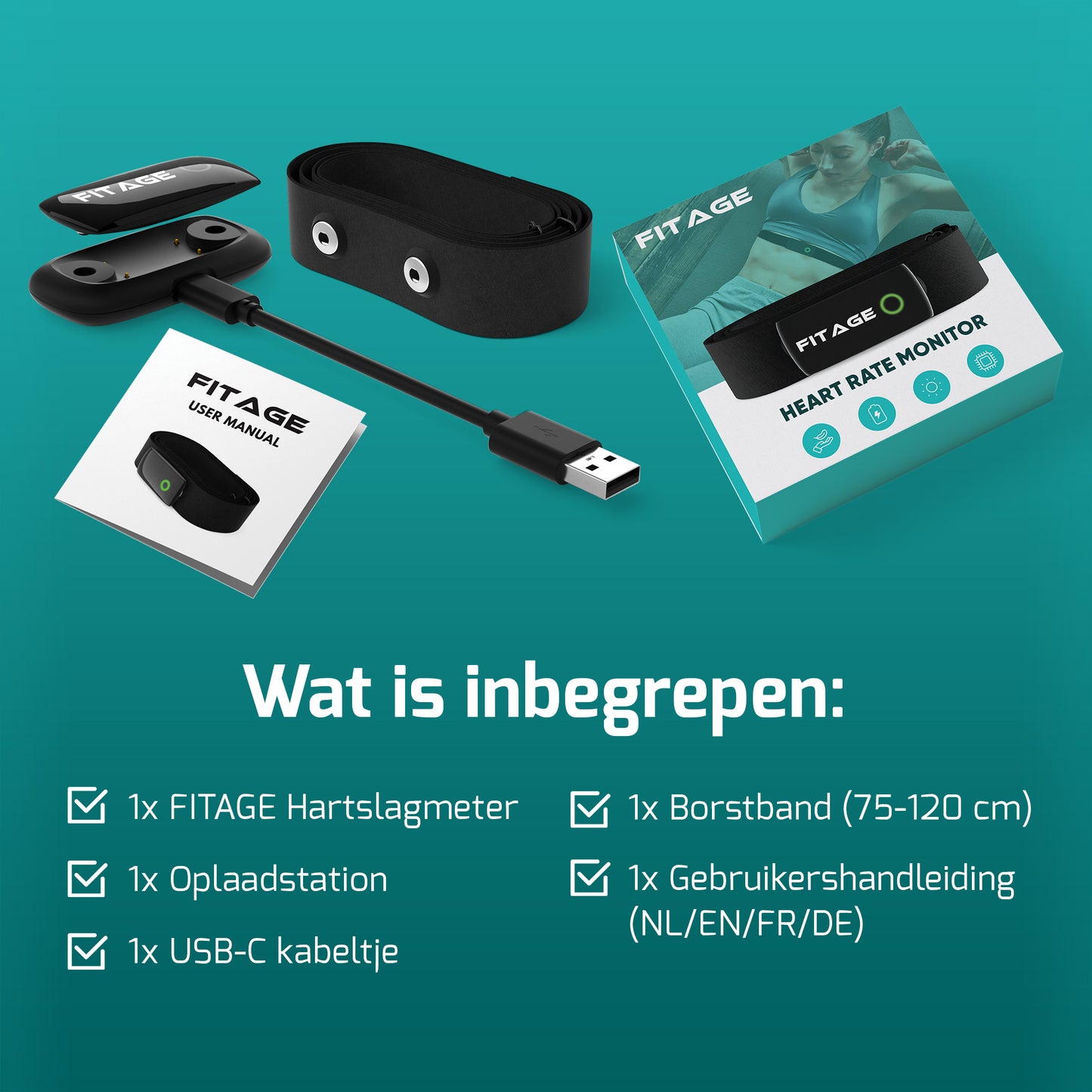 Hartslagmeter HRM-DUAL: Bluetooth en ANT+ compatibele hartslagmonitor met een handige oplaadbare batterij.
