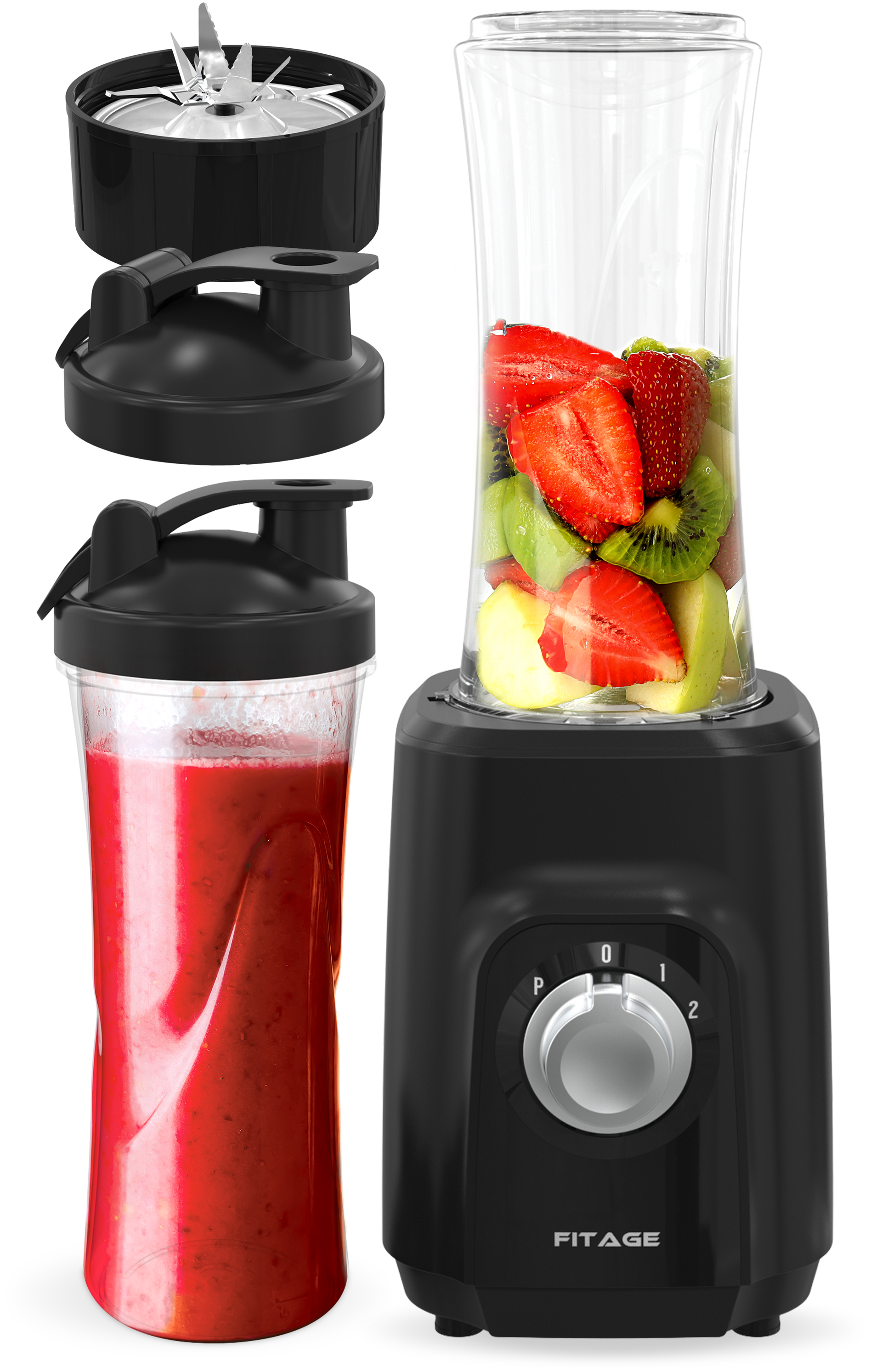 Smoothie blender van 500W met 8 accessoires en een 650ml blender om mee te nemen voor smoothies onderweg.