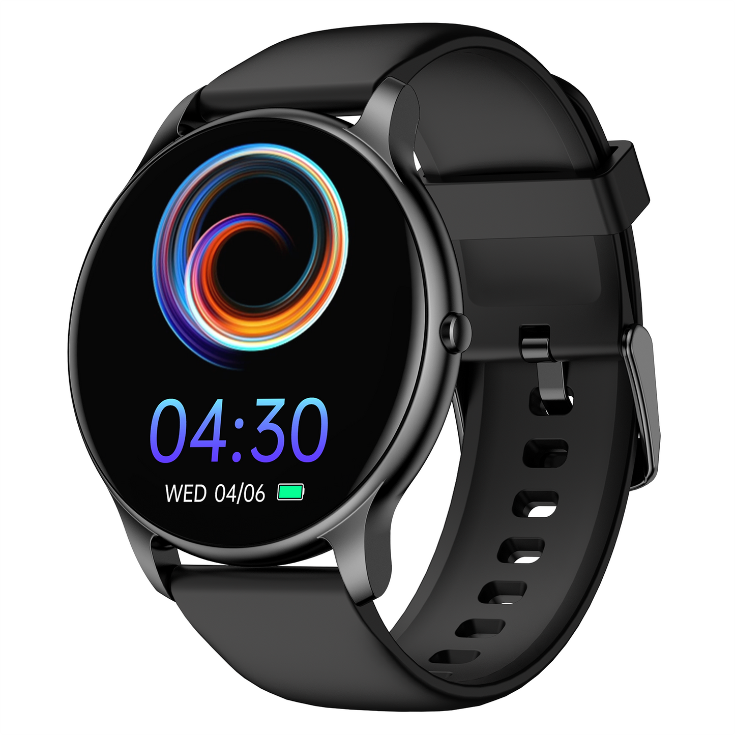 Zwarte sporthorloge met smartwatch-functies, activiteitentracker en GPS voor een actieve levensstijl.