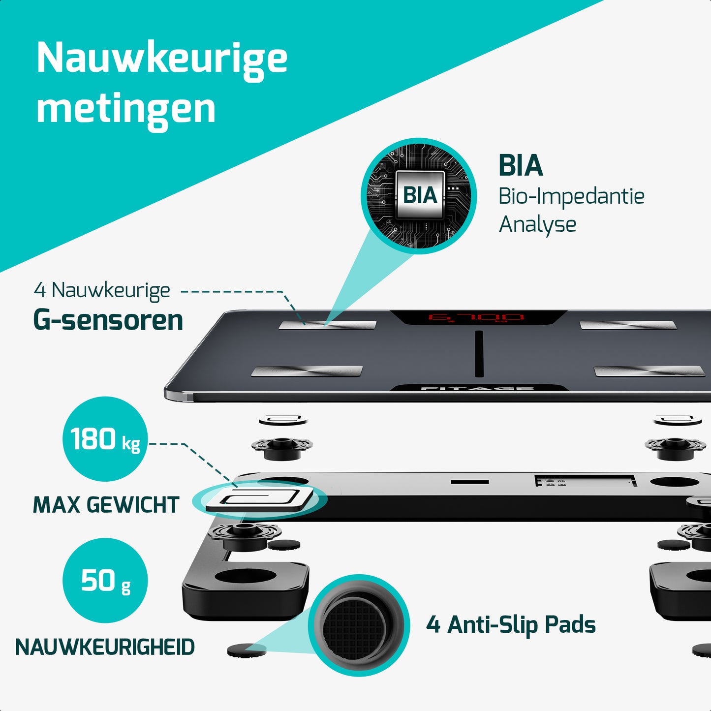 Personenweegschaal - Weegschaal met 17x Lichaamsanalyse - Vetpercentagemeter