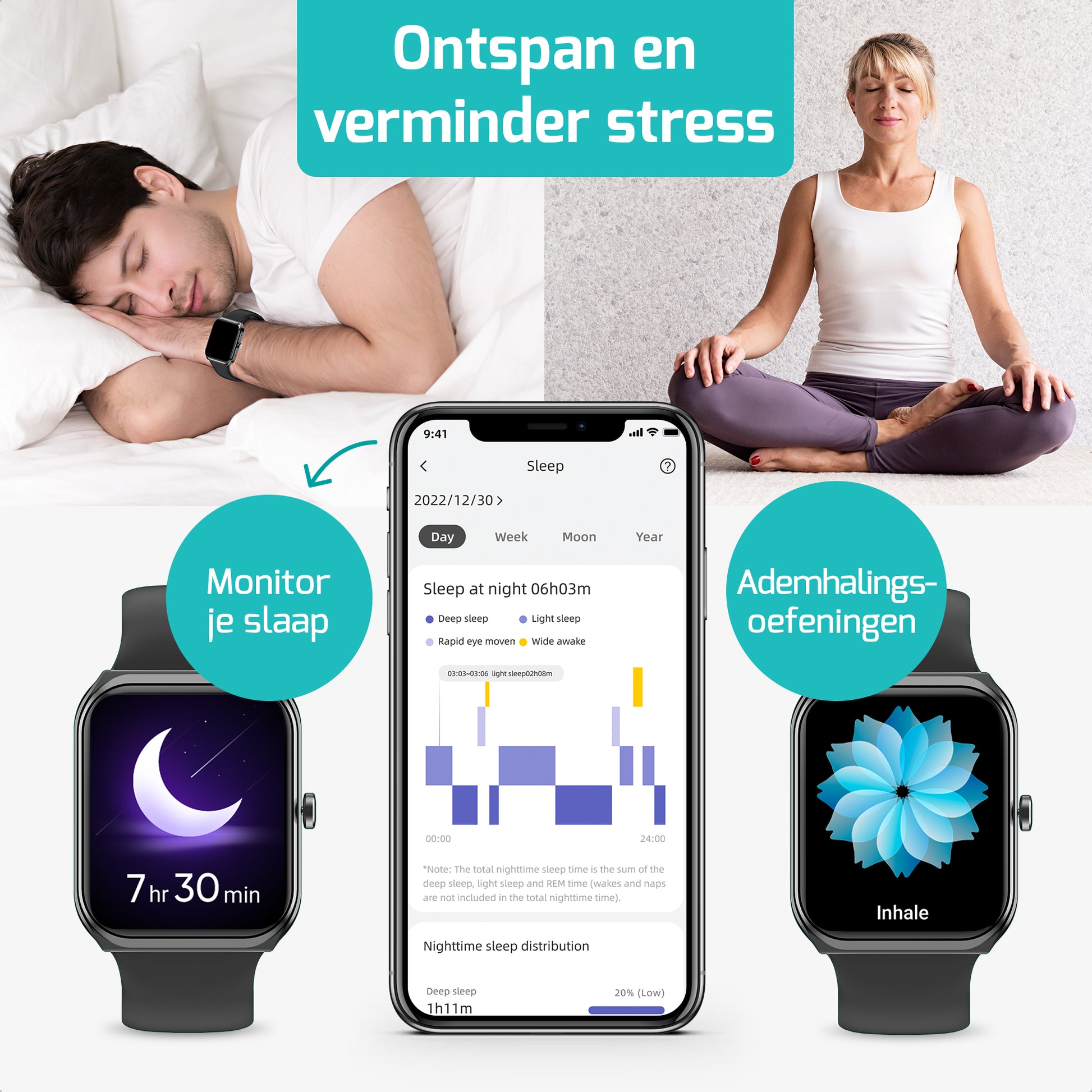 Smartwatch Stappenteller Horloge Zwart - Main Image