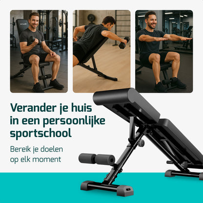 Inklapbare fitnessbank, verstelbaar en robuust, geschikt voor een gewicht tot 300 kg. Ideaal voor elke training.