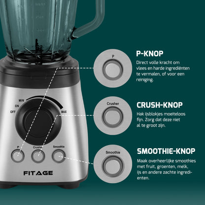 Keukenblender met verschillende snelheidsinstellingen, klaar voor gebruik in een gezellige keuken.