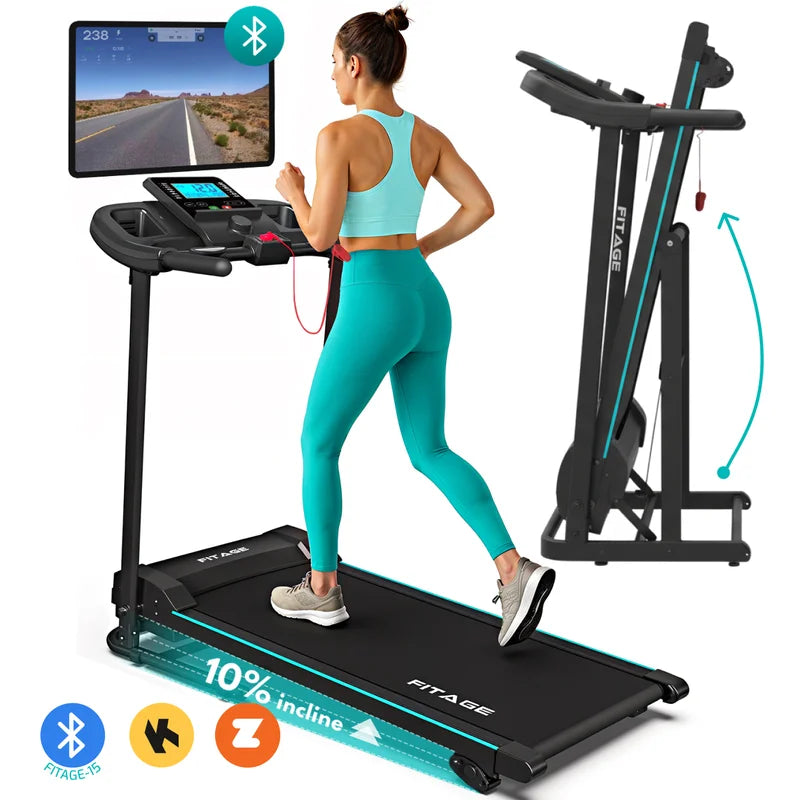 Elektrische loopband met 12 km/u en 4 hellingsniveaus voor thuiswandelen en fitness.