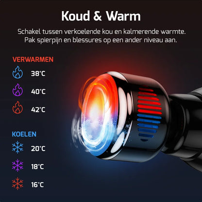 Massagepistool met 8 accessoires en 20 instellingen, perfect voor spierontspanning, zowel warm als koud.